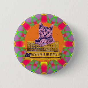 Cat Synthesizer Music Producer Design 6 Cm Round Badge