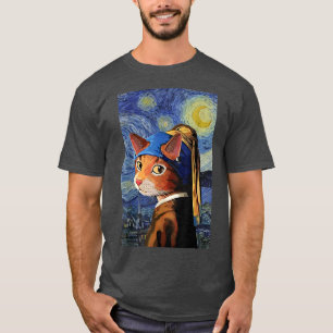 Cat T, Starry Night Cat, Cat Art , Van Gogh style T-Shirt