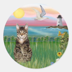 Cat (tabby) - Lighthouse Classic Round Sticker