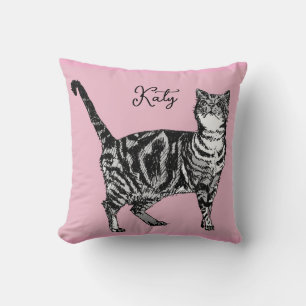 Cat Tabby Pastel Cats Girls Rose Pink Pets Cushion