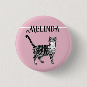 Cat Tabby Pastel Cats Kids Girls Light Pink Badge