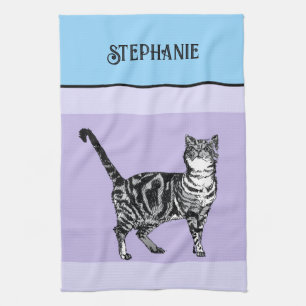 Cat Tabby Pastel Cats Womens Light Blue Purple Tea Towel