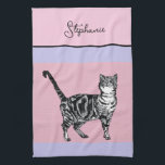 Cat Tabby Pastel Cats Womens Light Pink Purple Tea Towel<br><div class="desc">Cute Tabby Cat Pastel Purple Lavender Colours Pattern Kids Girls/Boys Kitchen Apron,  with a fully customisable name. Designed from my original cat illustration.</div>