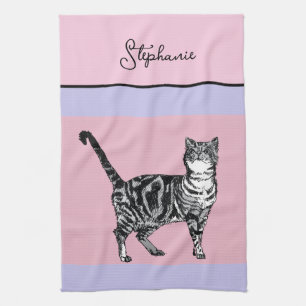 Cat Tabby Pastel Cats Womens Light Pink Purple Tea Towel