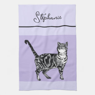 Cat Tabby Pastel Cats Womens Light Purple Lavender Tea Towel