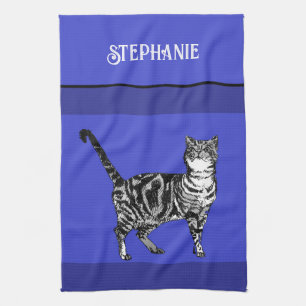 Cat Tabby Pastel Cats Womens Navy Blue Tea Towel
