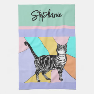 Cat Tabby Pastel Cats Womens Pastel Colors Tea Towel