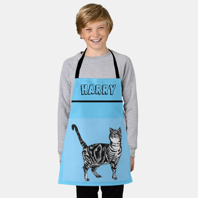 Cat Tabby Pattern Pastel Cats Kids Boys Purple Apron (Worn)