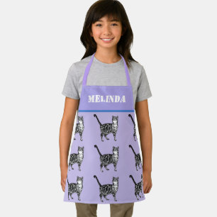 Cat Tabby Pattern Pastel Cats Kids Girls Purple Apron