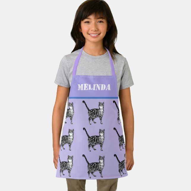 Cat Tabby Pattern Pastel Cats Kids Girls Purple Apron (Insitu)