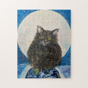 Cat Tabby Tiger Kitten Maureen Girard Moon Night Jigsaw Puzzle