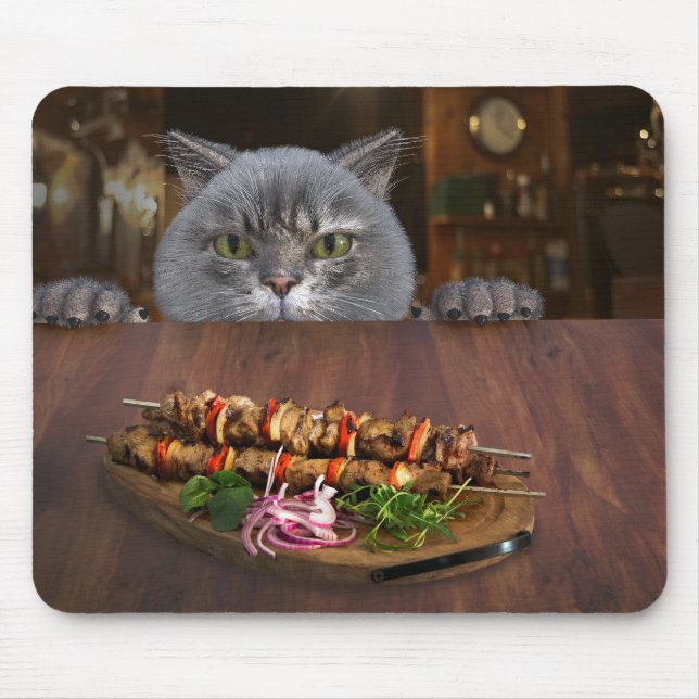 cat, table, animals mouse mat (Front)