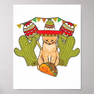 Cat Taco Sombrero Mexican Fiesta Funny Cinco de Ma Poster
