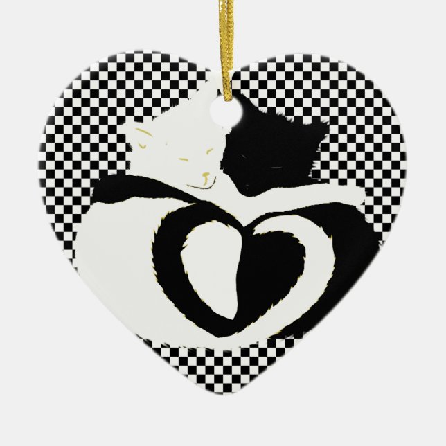 CAT tails - love black white Ceramic Tree Decoration (Front)