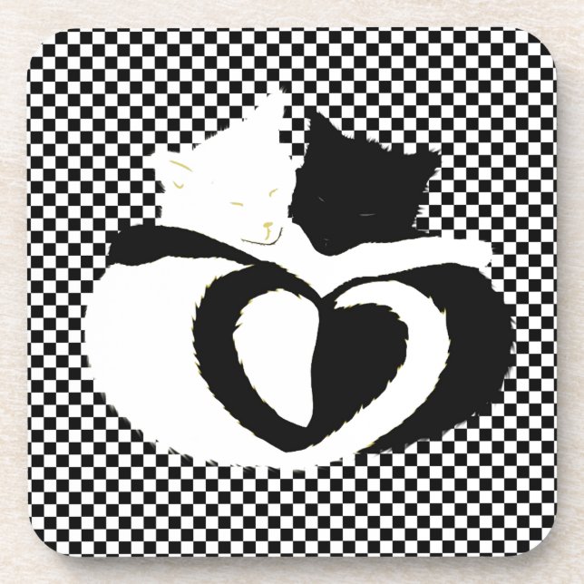 CAT tails - love black white Coaster (Front)