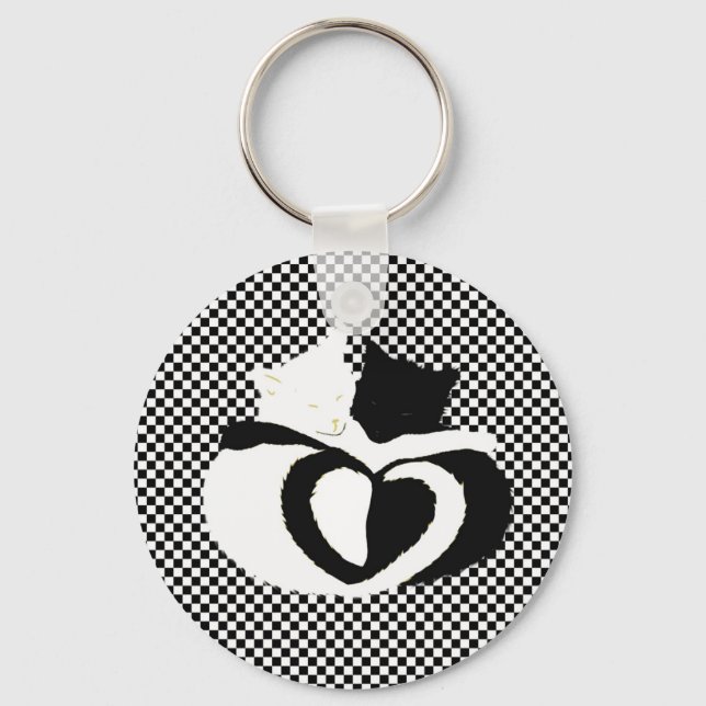 CAT tails - love black white Key Ring (Front)