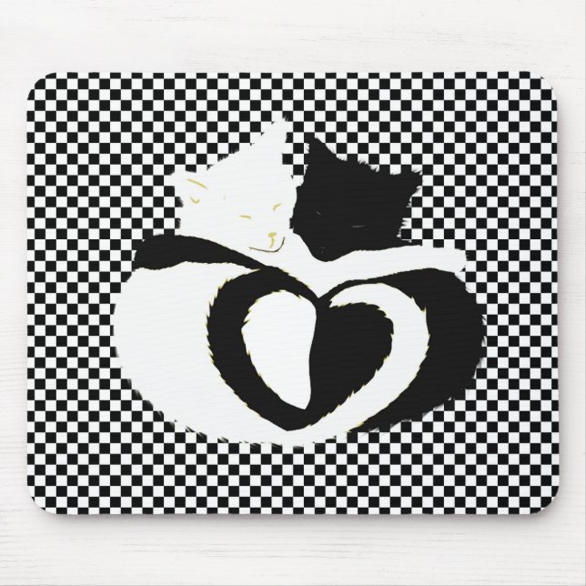 CAT tails - love black white Mouse Mat (Front)