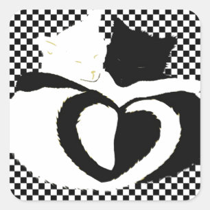 CAT tails - love black white Square Sticker