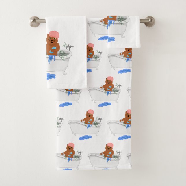 Cat Takes a Bath Bath Towel Set (Insitu)