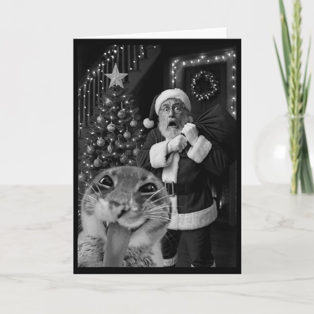 Cat Taking A Selfie Santa Christmas Xmas Pajamas H Card (Front)