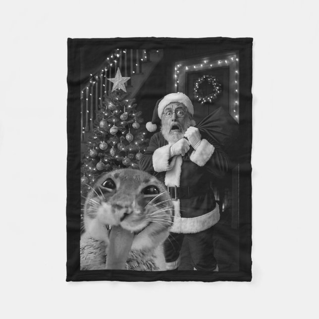Cat Taking A Selfie Santa Christmas Xmas Pajamas H Fleece Blanket (Front)