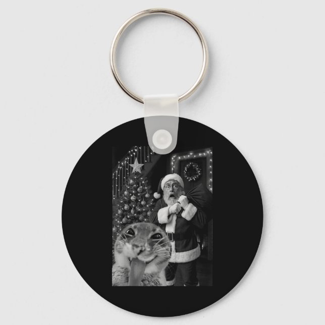 Cat Taking A Selfie Santa Christmas Xmas Pajamas H Key Ring (Front)