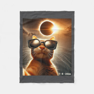 Cat Taking A Selfie With Solar 2024 Eclipse Wearin Fleece Blanket