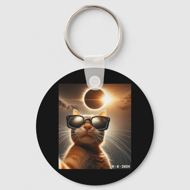 Cat Taking A Selfie With Solar 2024 Eclipse Wearin Key Ring (Front)