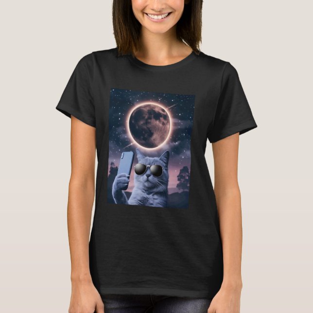 Cat taking a selfie with Total Lunar Eclipse March T-Shirt (Front)
