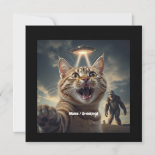 Cat Taking Selfie with UFO and Bigfoot Funny Gift Invitation