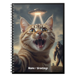 Cat Taking Selfie with UFO and Bigfoot Funny Gift Notebook