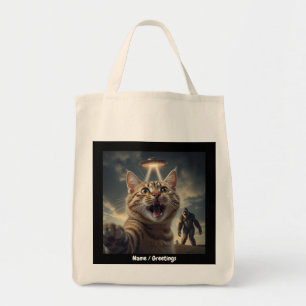  Cat Taking Selfie with UFO and Bigfoot Funny Gift Tote Bag