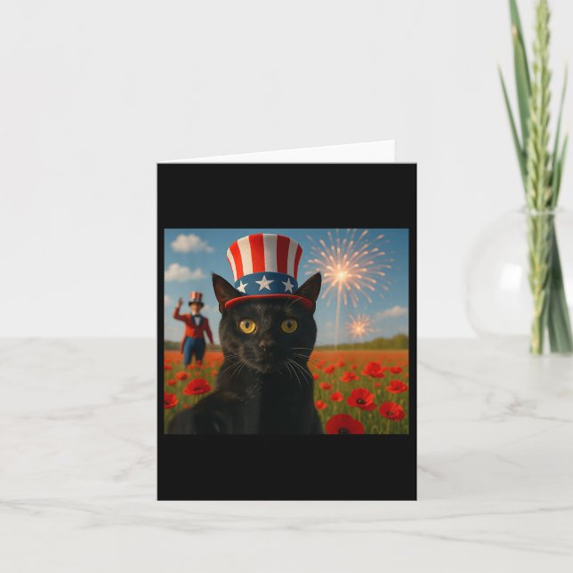 Cat Talking A Selfie Firework 4th Of July Patrioti Card (Front)