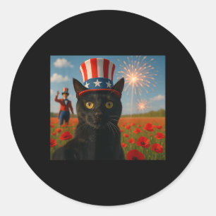 Cat Talking A Selfie Firework 4th Of July Patrioti Classic Round Sticker