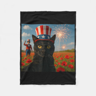 Cat Talking A Selfie Firework 4th Of July Patrioti Fleece Blanket