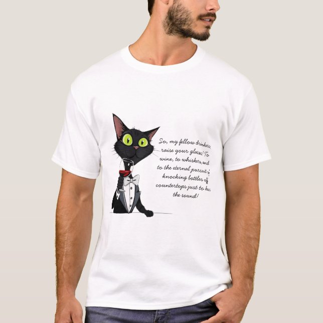 Cat talking about wine funny T-Shirt (Front)