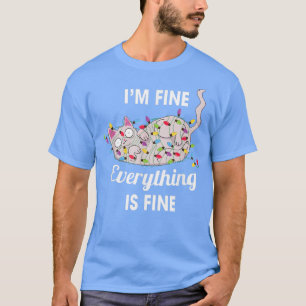 Cat Tangled In Christmas Lights I'm Fine This Is F T-Shirt