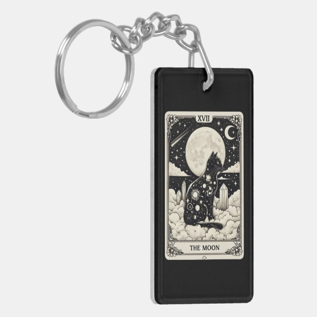 Cat Tarot Card The Moon Graphic Key Ring (Front Left)