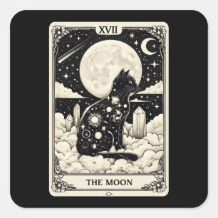 Cat Tarot Card The Moon Graphic Square Sticker