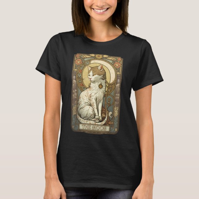 Cat Tarot Card The Moon Tarot Card Nouveau T-Shirt (Front)