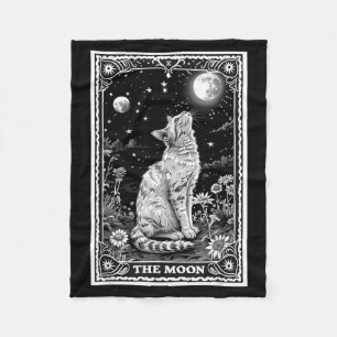 Cat Tarot Card Witchy Moon Hat Halloween Black Fleece Blanket