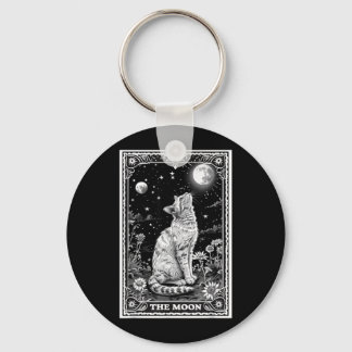 Cat Tarot Card Witchy Moon Hat Halloween Black Key Ring