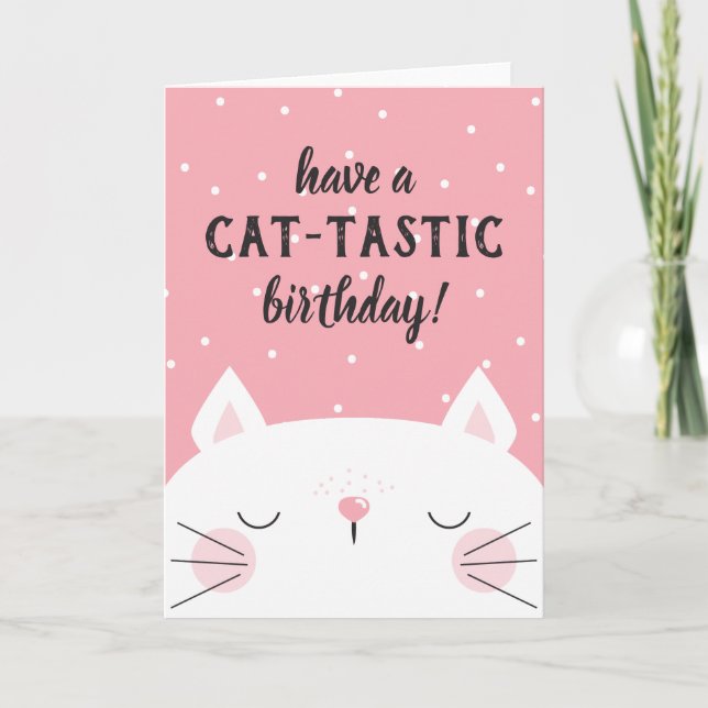 Cat-Tastic Birthday White Kitten Card (Front)