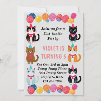 Cat-Tastic Kitty Cat Birthday Party With Gold Foil Invitation