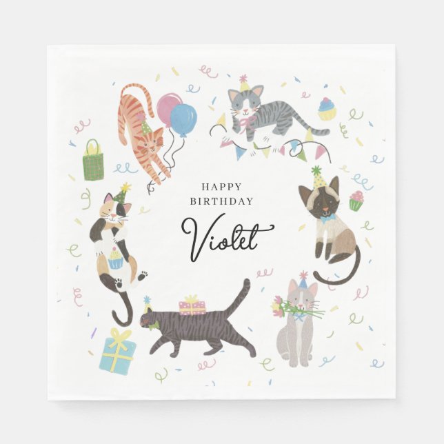 Cat-tastic Purrfect Birthday Party Custom Napkin (Front)