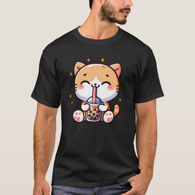 Cat Tea Bubble Tea Kawaii Anime Japanese Neko T-Shirt (Front)
