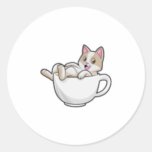 Cat Tea cup Classic Round Sticker