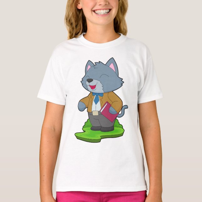 Cat Teacher Book School T-Shirt (Front)