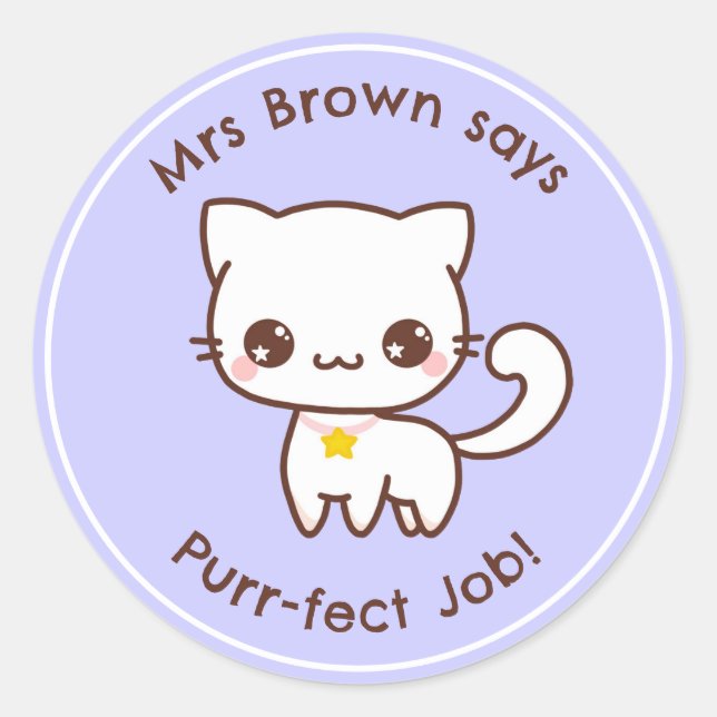 Cat Teacher Reward Stickers Personalised Kawaii (Front)