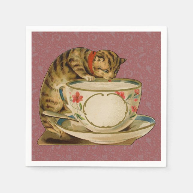 Cat Teacup Cute Vintage Victorian Napkin (Front)